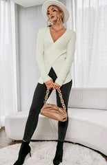 Women's V-Neck Pullover Cross Sweater - 808Lush