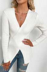 Women's V-Neck Pullover Cross Sweater - 808Lush