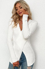 Women's V-Neck Pullover Cross Sweater - 808Lush