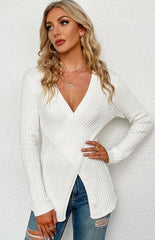 Women's V-Neck Pullover Cross Sweater - 808Lush