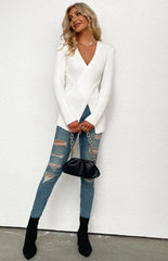 Women's V-Neck Pullover Cross Sweater - 808Lush