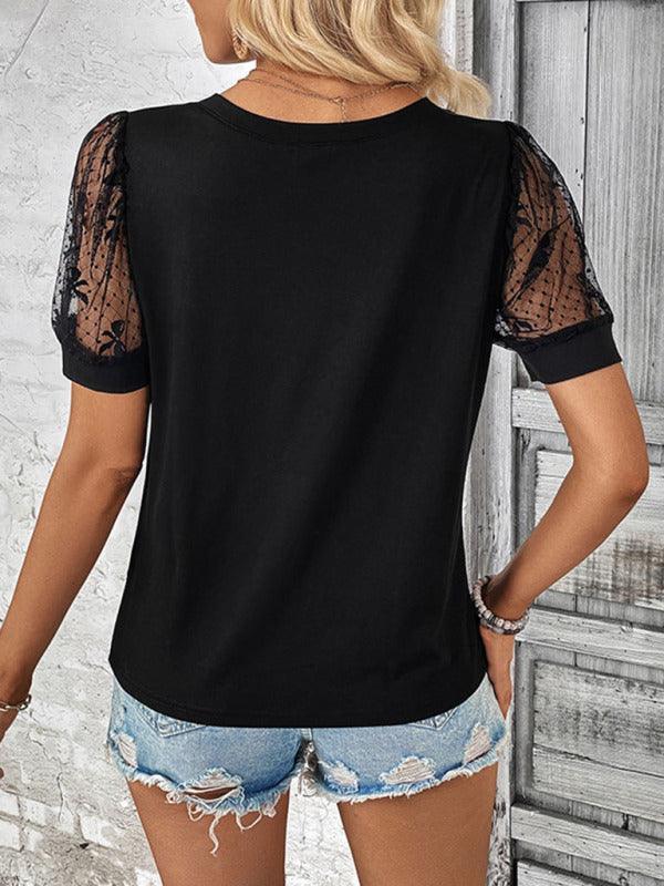 Women's V leader lace patchwork T-shirt - 808Lush