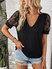 Women's V leader lace patchwork T-shirt - 808Lush