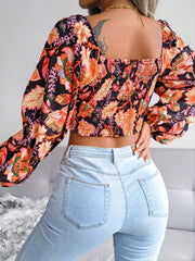 Women's V-neck lantern long sleeve Floral Chiffon shirt - 808Lush