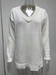 Women's V-neck long-sleeved pullover sweater top - 808Lush