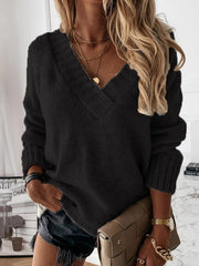 Women's V-neck long-sleeved pullover sweater top - 808Lush