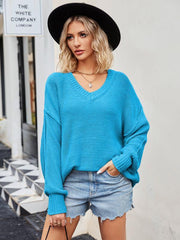 Women's V-neck loose pullover sweater - 808Lush