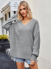 Women's V-neck loose pullover sweater - 808Lush