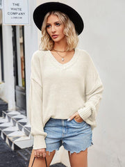 Women's V-neck loose pullover sweater - 808Lush