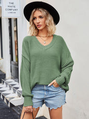 Women's V-neck loose pullover sweater - 808Lush