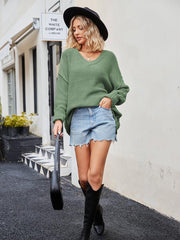 Women's V-neck loose pullover sweater - 808Lush