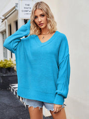 Women's V-neck loose pullover sweater - 808Lush