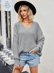 Women's V-neck loose pullover sweater - 808Lush