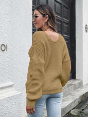 Women's V-neck loose shoulder long sleeve sweater - 808Lush