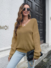 Women's V-neck loose shoulder long sleeve sweater - 808Lush