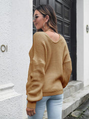 Women's V-neck loose shoulder long sleeve sweater - 808Lush