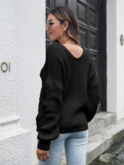 Women's V-neck loose shoulder long sleeve sweater - 808Lush