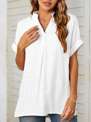 Women's V-neck short-sleeved striped thin loose check shirt - 808Lush