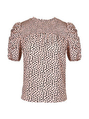 Women's Woven Casual Fashion Leopard Print Round Neck Short Sleeve Shirt - 808Lush