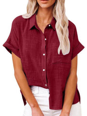 Women's Woven Casual Loose Lapel Short Sleeved Shirt - 808Lush