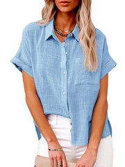 Women's Woven Casual Loose Lapel Short Sleeved Shirt - 808Lush