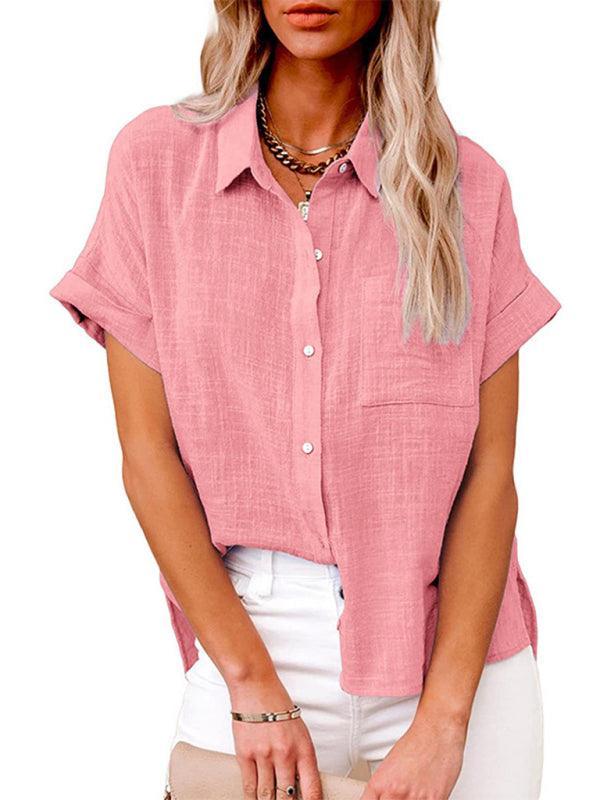 Women's Woven Casual Loose Lapel Short Sleeved Shirt - 808Lush