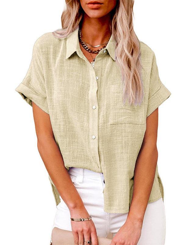 Women's Woven Casual Loose Lapel Short Sleeved Shirt - 808Lush