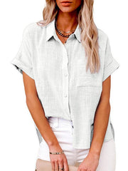 Women's Woven Casual Loose Lapel Short Sleeved Shirt - 808Lush