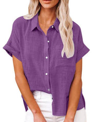 Women's Woven Casual Loose Lapel Short Sleeved Shirt - 808Lush