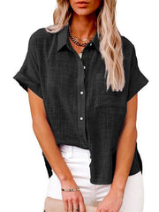 Women's Woven Casual Loose Lapel Short Sleeved Shirt - 808Lush