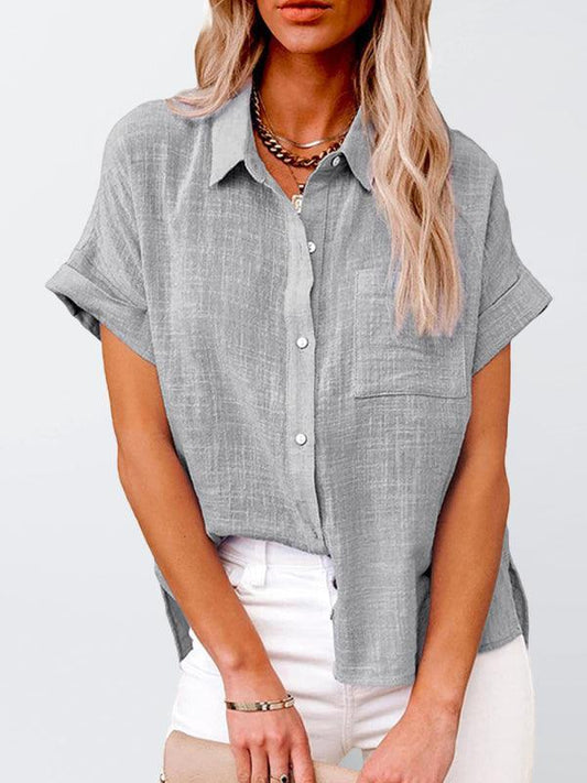 Women's Woven Casual Loose Lapel Short Sleeved Shirt - 808Lush