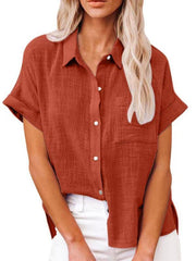 Women's Woven Casual Loose Lapel Short Sleeved Shirt - 808Lush