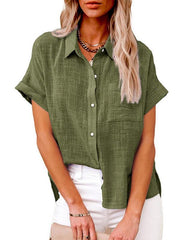 Women's Woven Casual Loose Lapel Short Sleeved Shirt - 808Lush