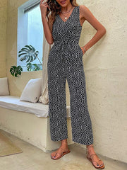 Women's Woven Fashion Casual Leopard Print V-Neck Jumpsuit - 808Lush