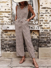 Women's Woven Fashion Casual Leopard Print V-Neck Jumpsuit - 808Lush