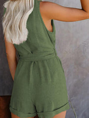 Women's Woven Fashion V-Neck Button-Up Sleeveless Jumpsuit - 808Lush