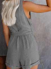 Women's Woven Fashion V-Neck Button-Up Sleeveless Jumpsuit - 808Lush