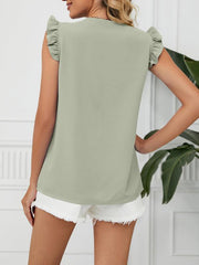 Women's Woven Lace V-Neck Short Sleeve Loose Chiffon Top - 808Lush