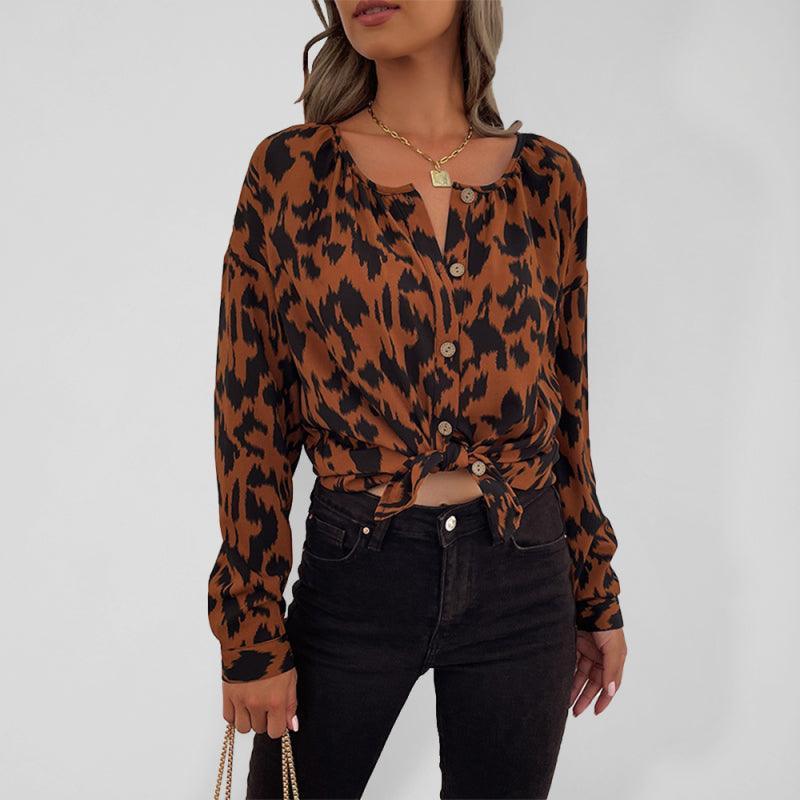 Women's Woven Leopard Print Casual Cardigan Long-sleeved Shirt - 808Lush