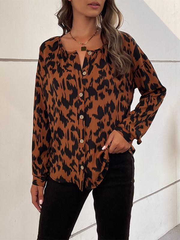 Women's Woven Leopard Print Casual Cardigan Long-sleeved Shirt - 808Lush