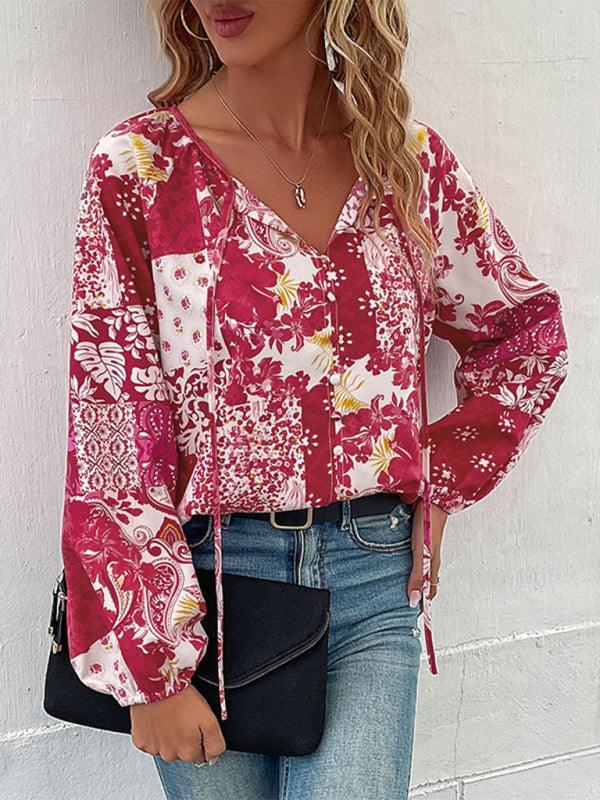 Women's Woven Paisley Balloon Sleeve Shirt - 808Lush