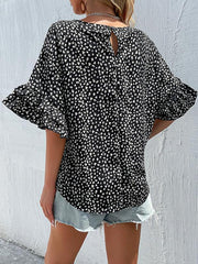 Women's Woven Round Neck Leopard Dolman-Sleeve Shirt - 808Lush