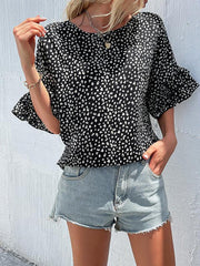 Women's Woven Round Neck Leopard Dolman-Sleeve Shirt - 808Lush