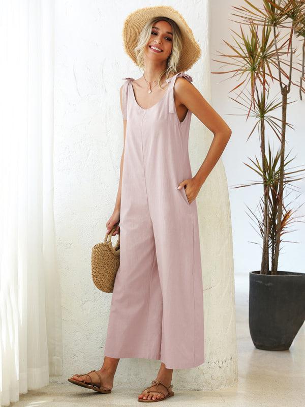 Women's Woven Strap Loose Casual Straight Overalls - 808Lush