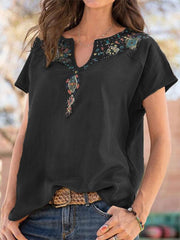 Women's Woven Western Ethnic Style Loose Short Sleeve Top - 808Lush