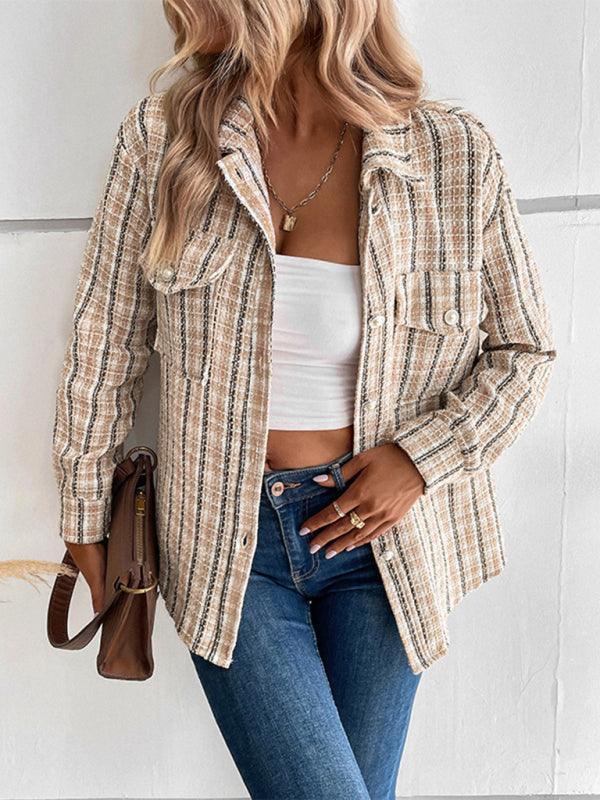 Women's autumn and winter long-sleeved plaid outerwear - 808Lush