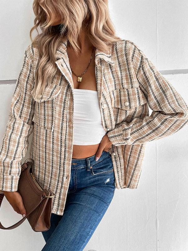 Women's autumn and winter long-sleeved plaid outerwear - 808Lush