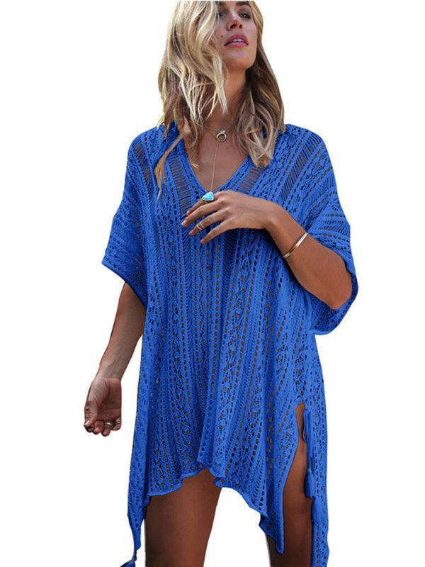 Women's bikini hollow beach holiday blouse knitted sunscreen swimsuit - 808Lush