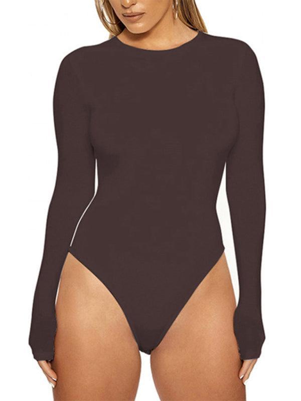 Women's casual bottoming tops long-sleeved tight-fitting bodysuit - 808Lush