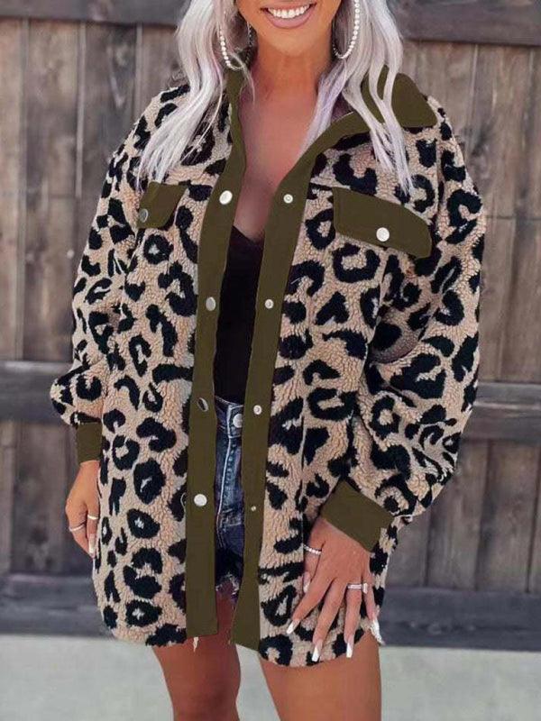 Women's casual furry clothes plush jacket women leopard print furry jacket - 808Lush